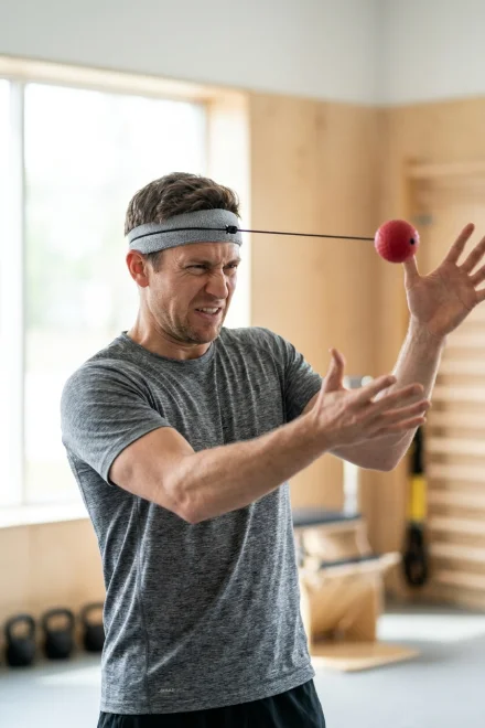 Personne essayant de frapper la balle de réflexe avec difficulté