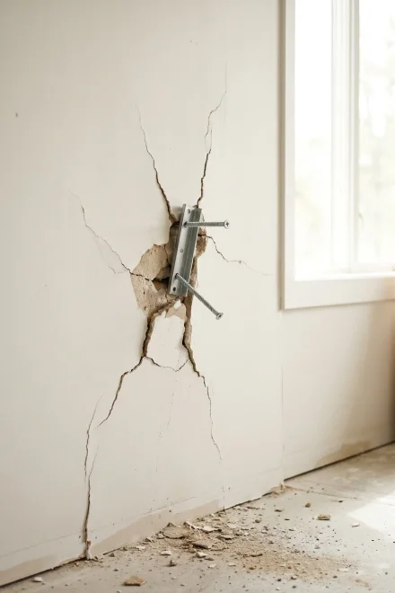 Pared dañada por soporte de saco mal instalado