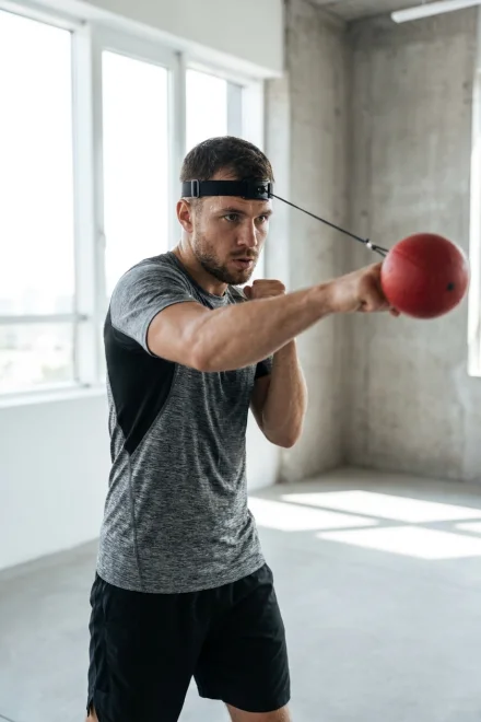 Athlète s'entraînant avec une balle de réflexe de boxe