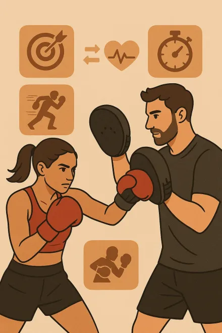 Boxeador entrenando precisión y velocidad con manoplas de boxeo