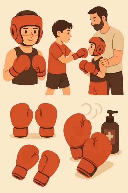 Kids training boxing with gloves and protection