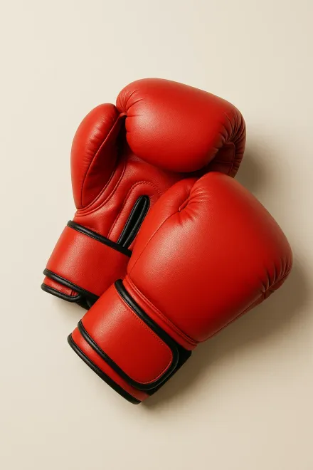 Guantes de boxeo rojos clásicos sobre lona de ring