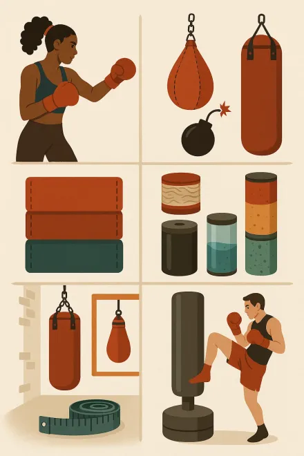 Boxer choosing a punching bag in a store