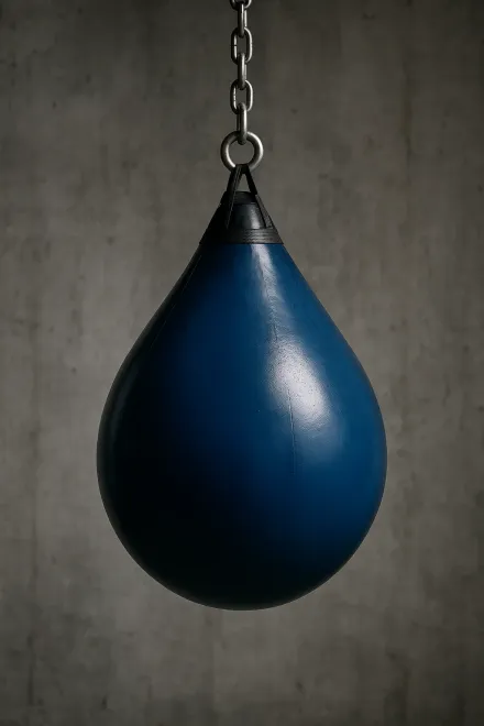 Water-filled boxing bag hanging in a gym