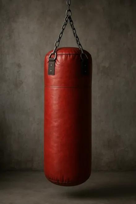 Training with a hanging punching bag in a gym