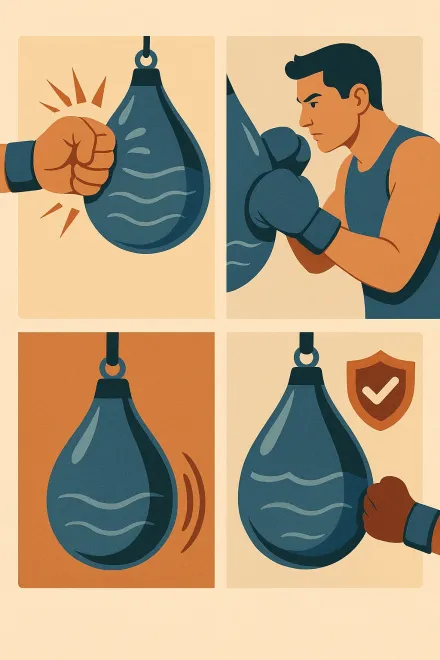 Boxer training with a water-filled boxing bag